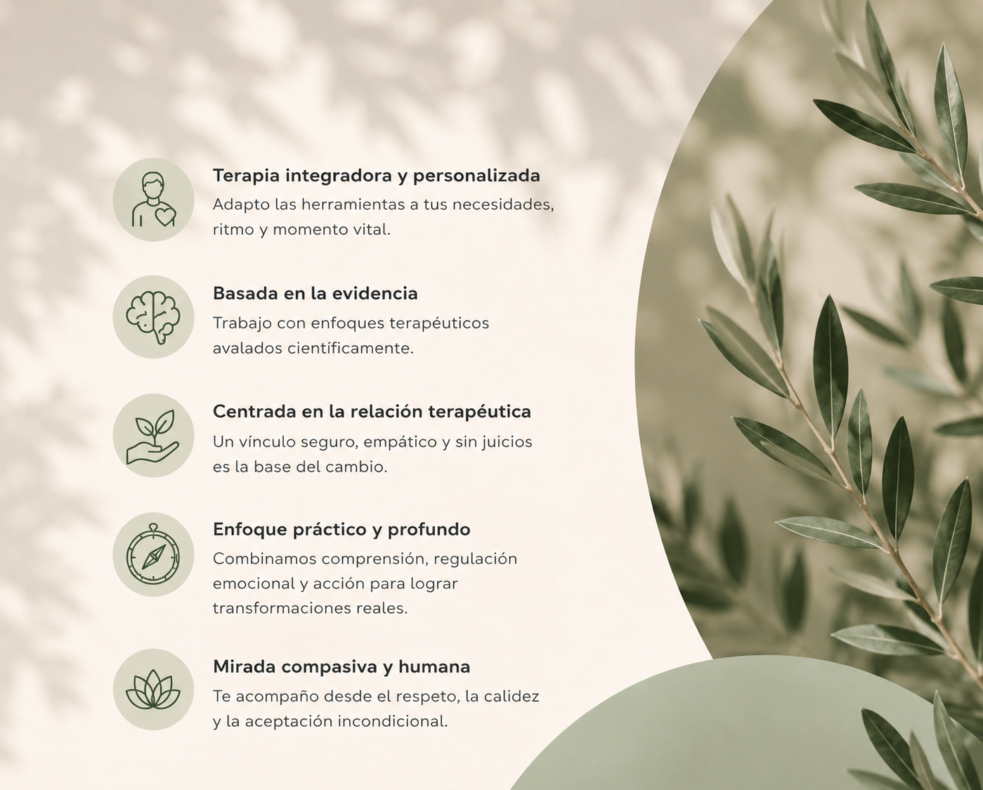 Enfoque terapéutico cálido y profesional